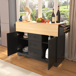 Rolling Kitchen Island with Drop Leaf Countertop & Power Outlets