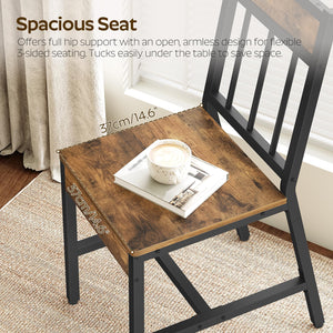 Industrial Dining Chairs Set with Metal Frame & Slanted Back