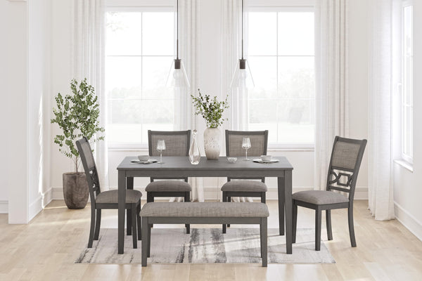 6-Piece Transitional Dining Table Set with Bench
