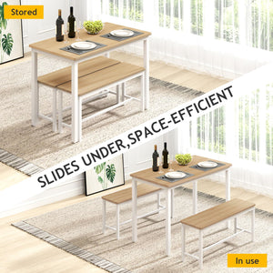 4-Person Dining Table Set with 2 Benches