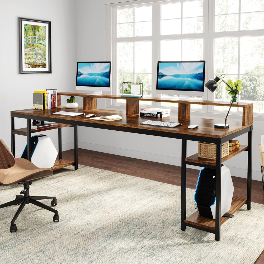 2-Person Desk with Monitor Stand & Storage Shelves, 78.74"