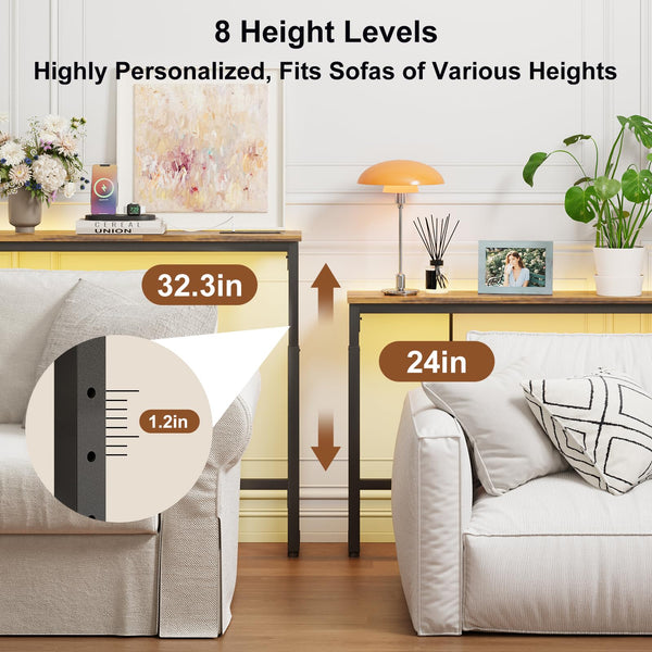 79" Adjustable Behind Couch Console Table with Outlets & LED Lights