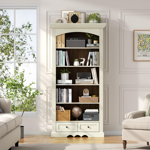 71" Arched Bookcase with Drawers & Adjustable Shelves