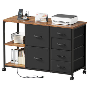 6-Drawer File Cabinet with Charging Station & Printer Stand