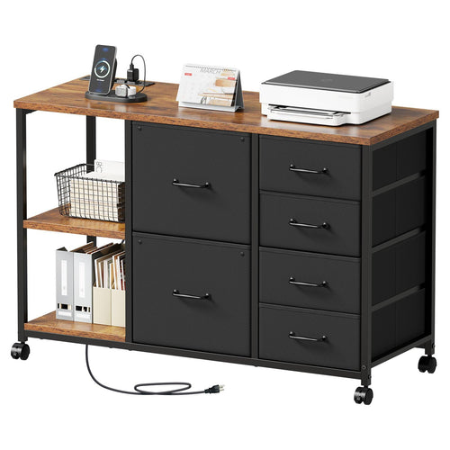 6-Drawer File Cabinet with Charging Station & Printer Stand