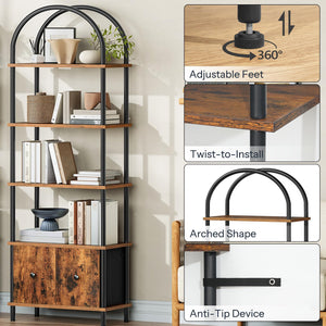 5-Tier Arched Bookshelf with 2 Drawers