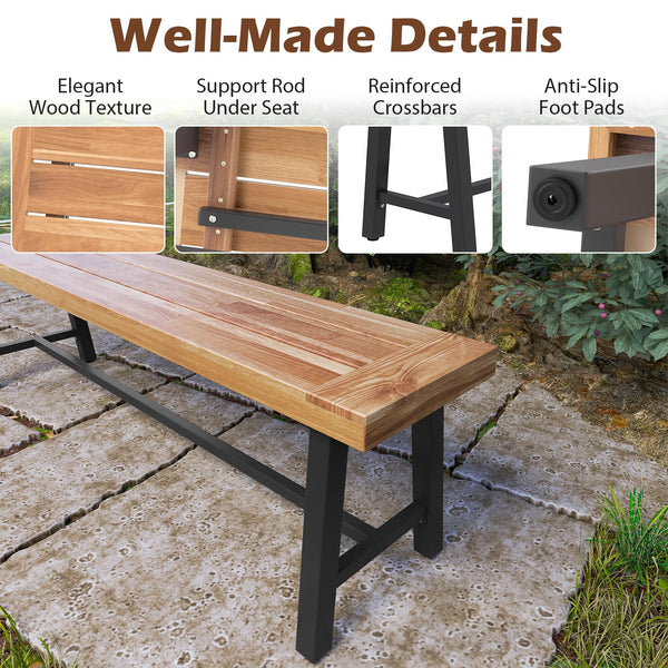 63-Inch Acacia Wood Outdoor Bench with Metal Legs