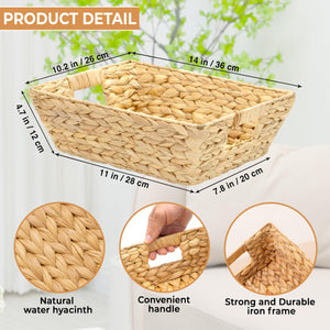 Trapezoid Wicker Storage Baskets with Handles – Water Hyacinth Organizer