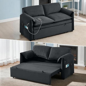 63" Velvet Pull-Out Sofa Bed – 3-in-1 Convertible Futon Loveseat