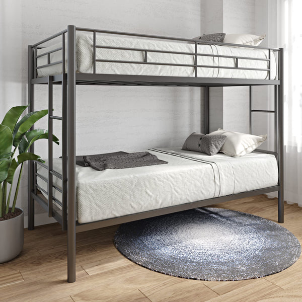 Metal Twin Over Twin Bunk Bed with Ladders & Safety Rails