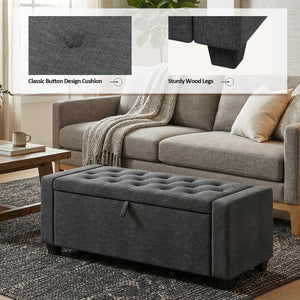 Storage Ottoman Bench with Lid – 47" Upholstered Entryway Bench