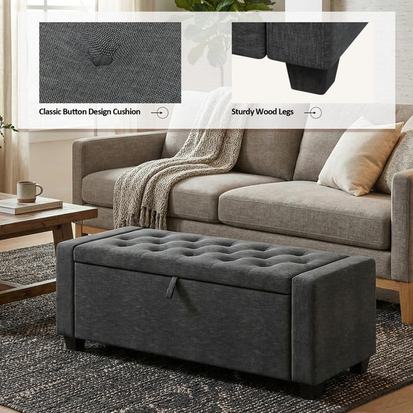 Storage Ottoman Bench with Lid – 47" Upholstered Entryway Bench