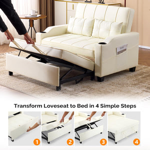Convertible Futon Sofa Bed with USB Ports & Cup Holders