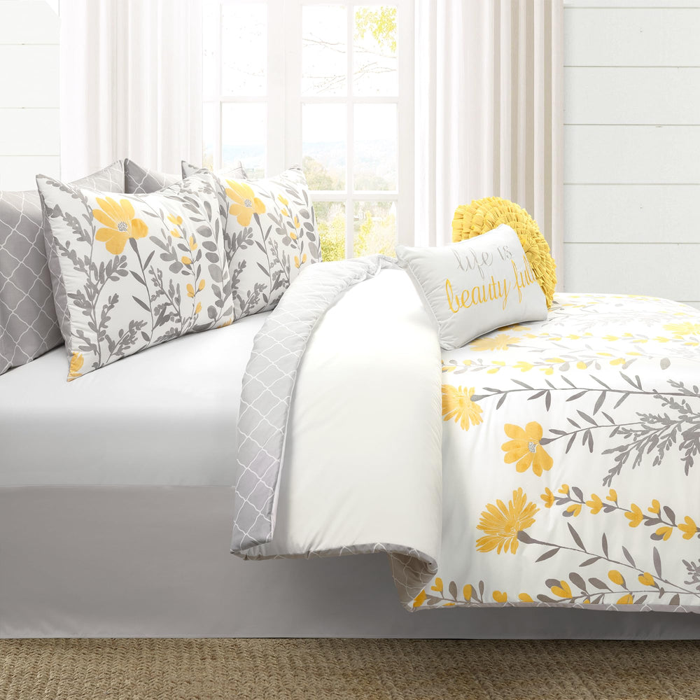 Reversible Floral Comforter Set 8-Piece — King & Queen