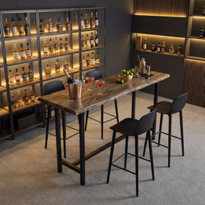 Solid Wood Bar Table with Metal Footrest – 63 Inch Counter Height Dining Table