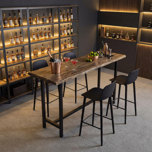 Solid Wood Bar Table with Metal Footrest – 63 Inch Counter Height Dining Table