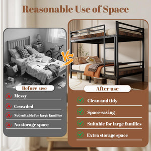 Twin Over Twin Metal Bunk Bed with Guard Rails