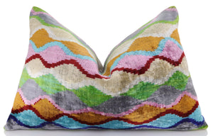 Colorful Wave Silk Velvet Throw Pillow 16x24