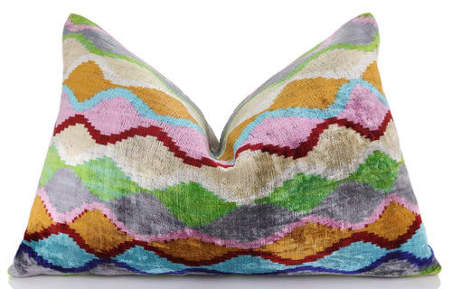 Colorful Wave Silk Velvet Throw Pillow 16x24