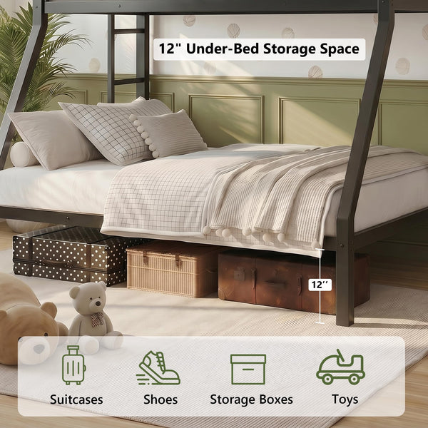 Twin Over Full Metal Bunk Bed with Guardrails