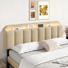 Adjustable Linen Headboard with RGB LED & Storage – Full/Queen/King