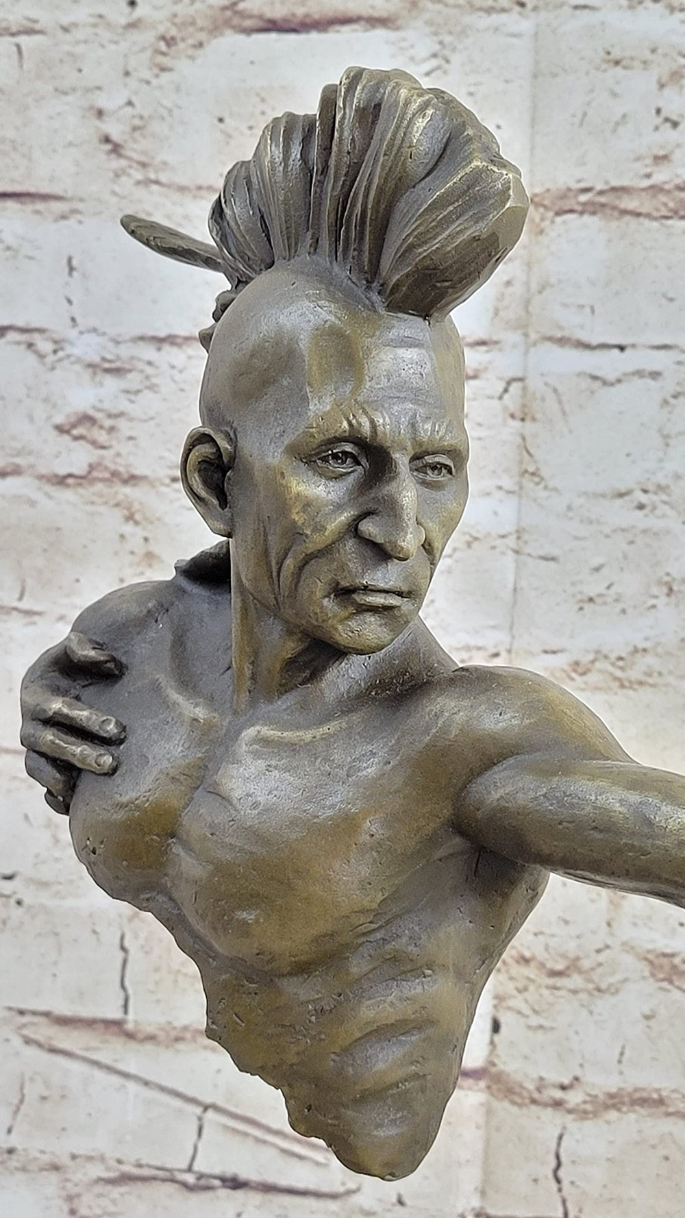 Native American Warrior Bronze Sculpture with Marble Base