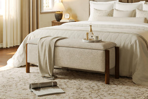 Storage Ottoman Bench with Walnut Legs