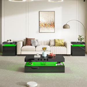 3-Piece LED Coffee Table Set with End Tables & Charging Station