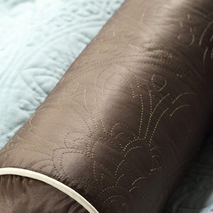 Blue Medallion Quilted Comforter Set with Bed Skirt & Decorative Pillows