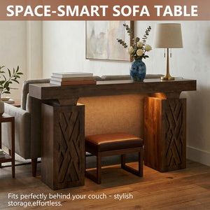 63-Inch Console Table with LED Light & Charging Station