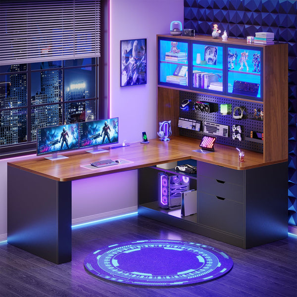 L-Shaped Gaming & Office Desk with Storage