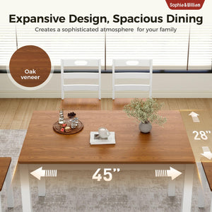 5-Piece Farmhouse Dining Table Set with 4 Chairs — Solid Wood, 45"L