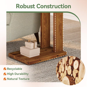 Solid Wood C-Shaped End Table with 2-Tier Storage