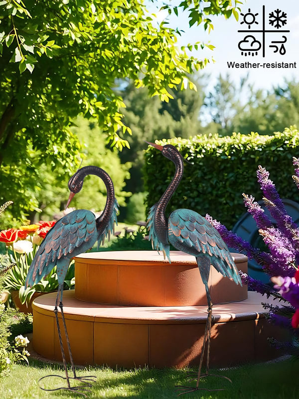 Metal Blue Heron Garden Statues Set of 2 – Outdoor Yard Art Lawn Sculptures