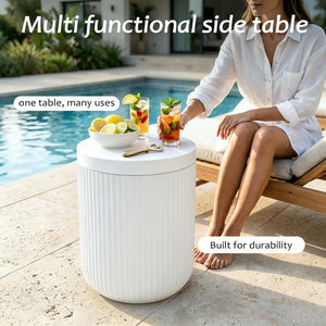 Outdoor Cooler Side Table with Lid — Double-Walled Ice Bucket, All-Weather Patio
