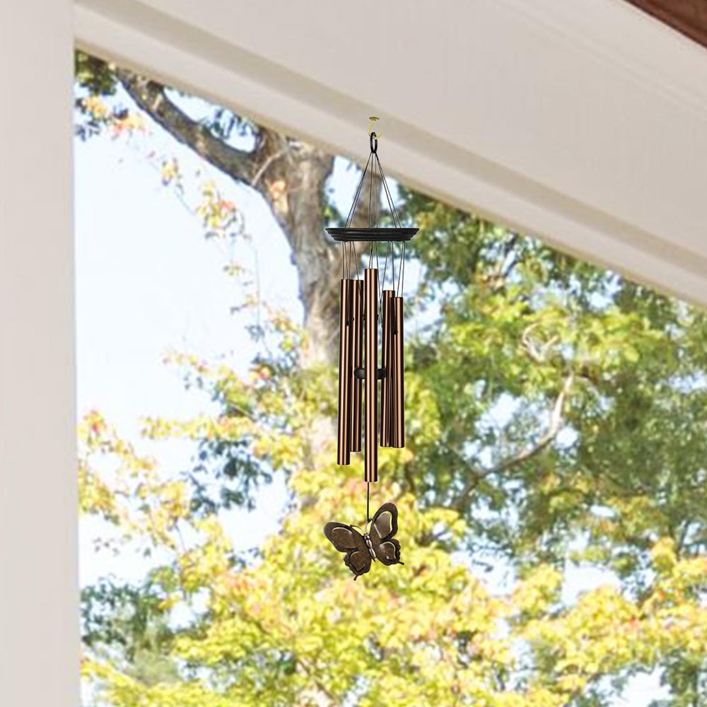 Butterfly Wind Chime – Bronze Aluminum Tubes, 21-Inch Outdoor Garden Chime