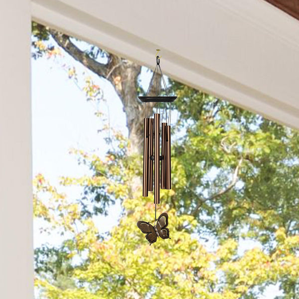 Butterfly Wind Chime – Bronze Aluminum Tubes, 21-Inch Outdoor Garden Chime