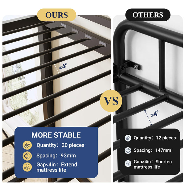 Twin Size Metal Loft Bed with Guardrail & Movable Ladder