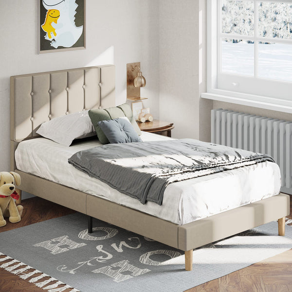 Twin Velvet Upholstered Platform Bed Frame with Headboard