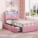 Twin Bed Frame with Storage Drawers, Charging Station & LED Lights