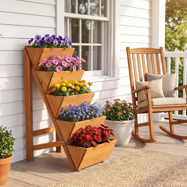 5-Tier Wooden Vertical Raised Garden Bed Set of 2