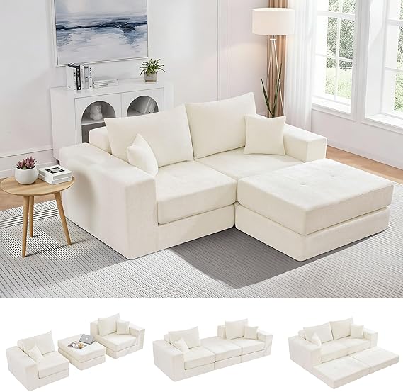 79" Modular Sectional Loveseat with Ottoman & Sleeper