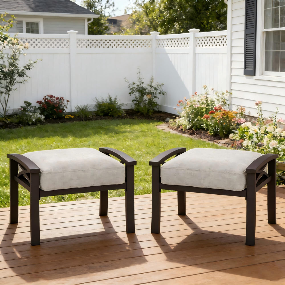 Outdoor Ottoman Set of 2 with Removable Cushions