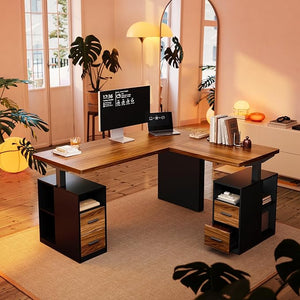 L-Shaped Electric Standing Desk with Storage Drawers