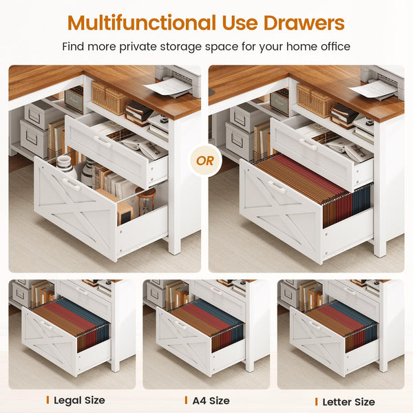 L-Shaped Desk with Drawers, LED Lights & Power Outlet