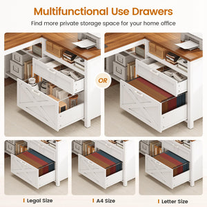 L-Shaped Desk with Drawers, LED Lights & Power Outlet