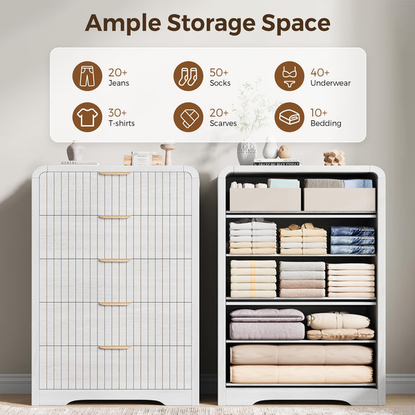 Fluted 5-Drawer Dresser – White