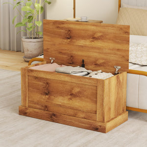 35.5" Lift-Top Storage Chest – Wooden Bench with Hydraulic Strut & Metal Hinges