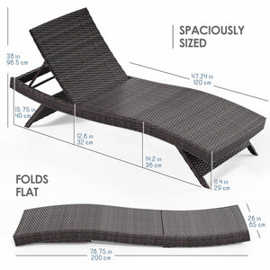 Outdoor Wicker Chaise Lounge Chair with Reclining Backrest