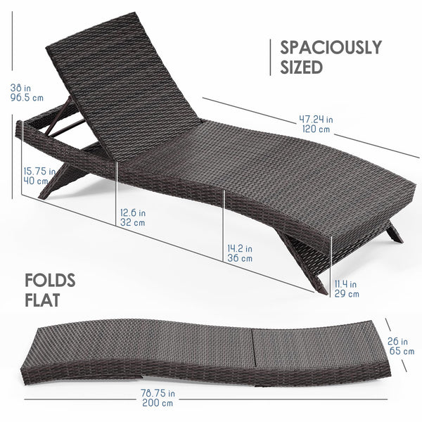 Outdoor Wicker Chaise Lounge Chair with Reclining Backrest